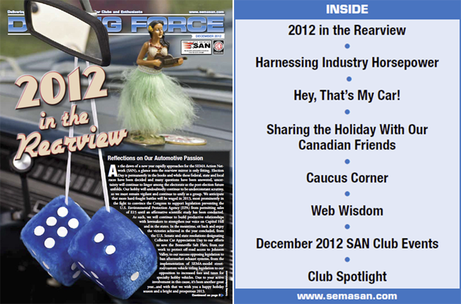Driving Force, December 2012, SEMA Action Network, Automotive Online Publication Newsletter